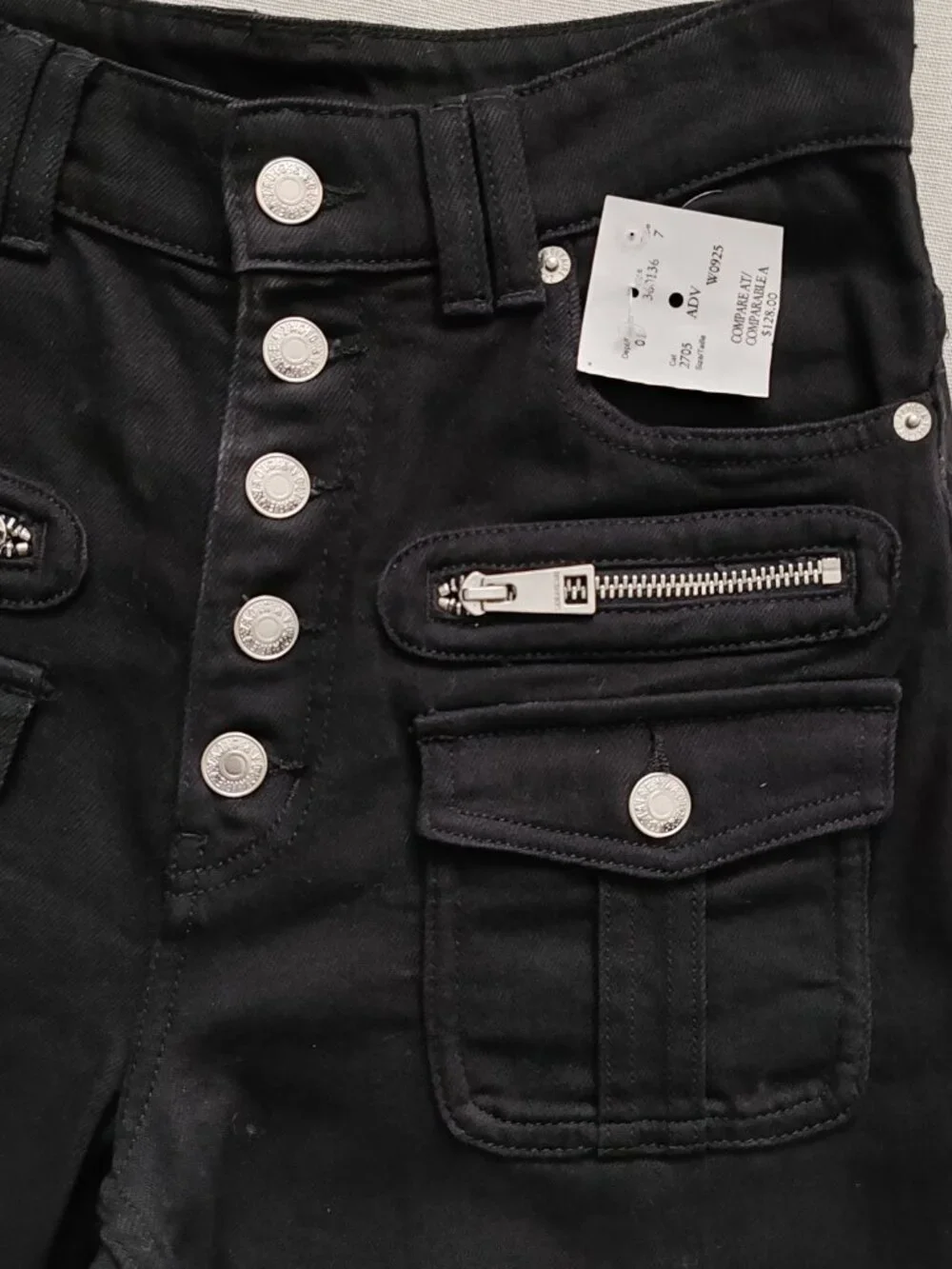 Zadig & Voltaire Eyes Denim Eco Flare Jeans Black Size 26 Cargo Pockets NWT - Picture 5 of 16